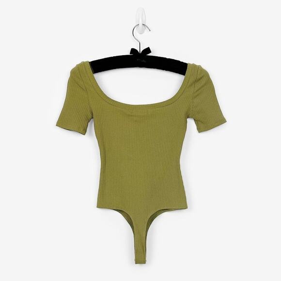 n:Philanthropy Langley Bodysuit Size XS Olive Green Ribbed Cotton Blend Basics - Picture 2 of 4